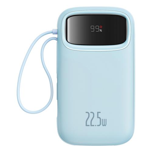 Baterie externa Baseus Qpow2, 10.000 mAh, cablu dual USB-C si Lightning incorporat, Incarcare rapida, 22.5W, Digital Display (Albastru)