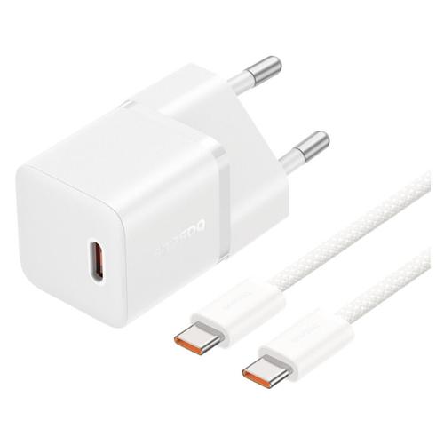 Incarcator retea Baseus P10110900213-01, 1x USB-C, Quick Charge 20 W, GaN, White + Cablu USB-C 1 m (Alb)