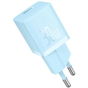 Incarcator retea Baseus P10110902313-00, 1x USB-C, Quick Charge 30 W, GaN + Cablu USB-C 1 m (Albastru)