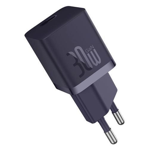 Incarcator retea Baseus P10110902523-00, 1x USB-C, Quick Charge 30 W, GaN + Cablu USB-C 1 m (Mov)