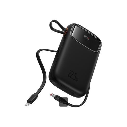 Baterie externa Baseus Qpow2, 20000 mAh, 1x USB, 2x USB-C, 22.5 W, Display, Cablu USB-C & Lightning integrat (Negru)