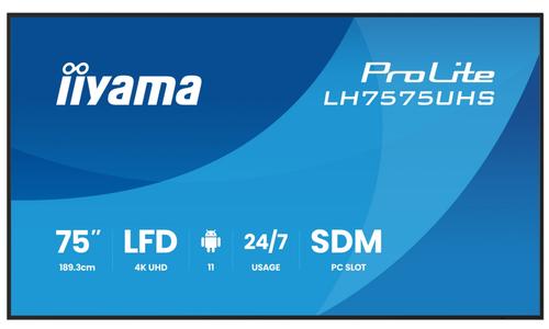 Ecran Profesional Iiyama 75inch LH7575UHS-B2AG, UHD (3840 x 2160), HDMI, DisplayPort, Boxe (Negru)