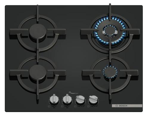 Plita incorporabila BOSCH Seria 6 PPH6A6I10, Gaz, 4 arzatoare, 8000 W, 9 niveluri putere, 59 cm (Negru)