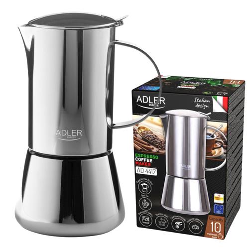 Espressor pentru aragaz Adler AD4417, 500ml, inox, compatibil inductie, termoizolat (Argintiu)