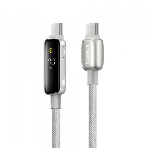 Cablu Date si Incarcare USB-C - USB-C Baseus P10381802851-00 Vipow Display, 100W, 1m, Gri