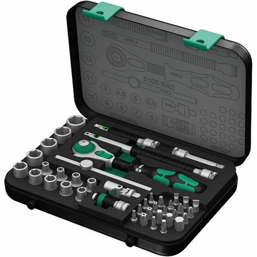 Set de 42 de bucati de chei cu clichet, Wera, 1/4inch, Verde/Negru 1 Set de 42 de bucati de chei cu clichet, Wera, 1/4inch, Verde/Negru