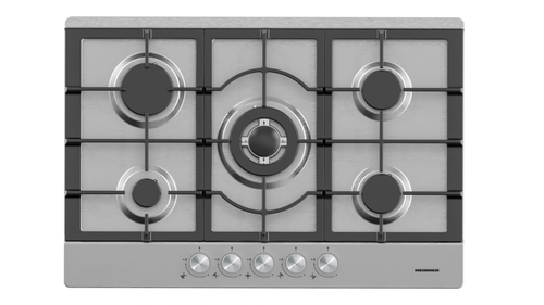 Plita incorporabila Heinner HBH-M705IWFIX, Gaz, 5 arzatoare, Wok, Aprindere electrica (Inox)