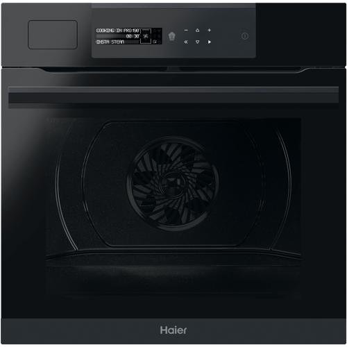Cuptor electric incorporabil Haier HWO60SM6S9BH, 70 litri, WiFi, Steam, Autocuratare Pirolitica, 9 functii, Grill, Ghidaj telescopic, Sonda carne, Softclose, Clasa A+ (Negru)