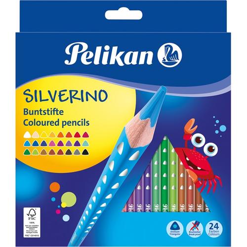 Set creioane color Pelikan Silverino, Lacuite, sectiune triunghiulara, 24 buc/set 1 Set creioane color Pelikan Silverino, Lacuite, sectiune triunghiulara, 24 buc/set
