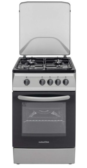 Aragaz NobelTek NLT 5601S/G1, Gaz, 4 arzatoare, Dispozitiv siguranta plita si cuptor (Argintiu/Negru)