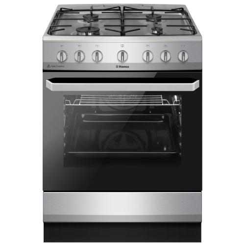 Aragaz mixt Hansa FCMX6810092, Cuptor electric, 60 cm, 4 arzatoare, programator, 8 functii, Grill, Ventilator, Aprindere electrica, Siguranta, sertar depozitare, Fara capac, 62 L, Clasa A (Argintiu)