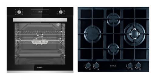 Pachet Samus ONL29 Cuptor incorporabil Samus SCE828GCF3D, 80 l, 2500 W, 8 functii, Clasa A, Gatire 3D, Grill, Ventilator, Timer digital, Curatare catalitica + Plita incorporabila Samus PSG-64SG2, Gaz, 4 arzatoare, Arzator WOK, Aprindere electrica (Negru)