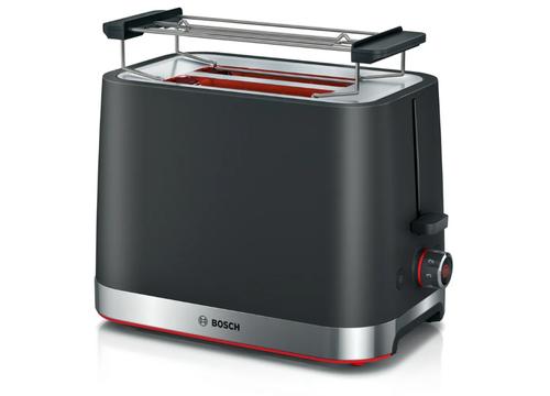 Prajitor de paine compact Bosch TAT4M223, 950 W, setari pt decongelare si incalzire, suport pt incalzire chifle, high lift, oprire automata, rumenire uniforma, fara BPA pt elemente plastic (Negru)