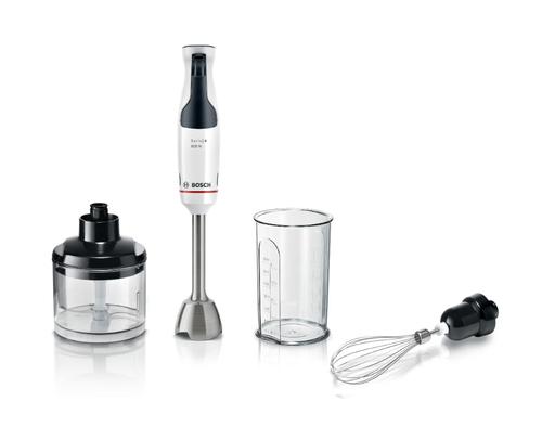 Mixer vertical Bosch ErgoMaster MSM4W221, 600 W, minitocator,vas gradat, cutit QuattroBlade System cu 4 laturi, tel (Negru/Argintiu)