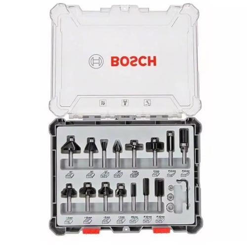 Set de 15 freze de profilat canturi Bosch, mixte, tija 6 mm