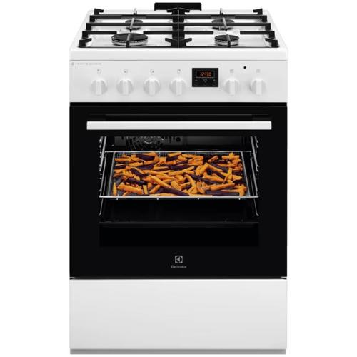 Aragaz Electrolux LKK660220W, Mixt, 4 arzatoare, Siguranta plita, Aprindere integrata, Cuptor electric, Plus Steam, AirFry, Timer, Grill electric, Clasa A, 60 cm (Alb)