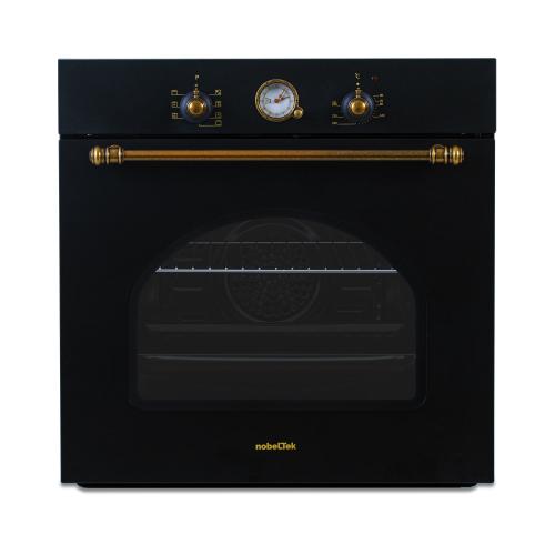 Cuptor incorporabil electric NobelTek NBIO-9750RANT, 8 functii, 2 butoane, timer mecanic, 60L, sticla dubla, design rustic, Clasa A (Antracit)