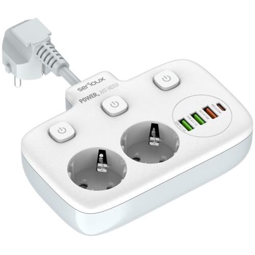 Priza multipla Serioux PS24W, 2 prize, 6xUSB, PD Type-C , QC3.0, intrerupator, protectie supratensiune 1 Priza multipla Serioux PS24W, 2 prize, 6xUSB, PD Type-C , QC3.0, intrerupator, protectie supratensiune