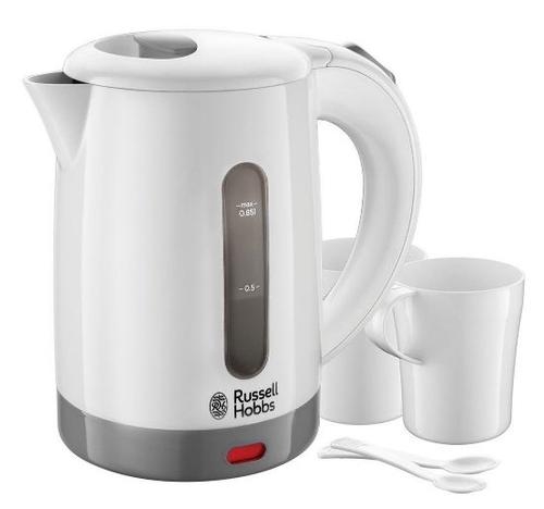 Fierbator apa Russell Hobbs Travel 23840-70, 1000 W, 0.85 l, 2 cesti, 2 lingurite (Alb/Gri)