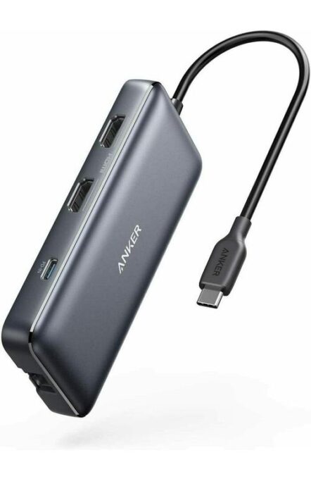 Hub Anker PowerExpand  8-in-1 A83800A1, 100 W Power Delivery, USB-C, Dual 4K HDMI, 1 Gbps Ethernet, 2x USB 3.0, microSD (Negru)