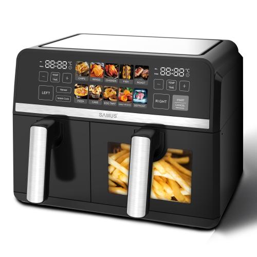 Friteuza dubla cu aer cald Samus AF9DUO-S2600DW, 9 l, 2600 W, Timer 0-60 minute, Fereastra, 10 programe, Temperatura ajutabila 50-200 C (Negru) 1 Friteuza dubla cu aer cald Samus AF9DUO-S2600DW, 9 l, 2600 W, Timer 0-60 minute, Fereastra, 10 programe, Temperatura ajutabila 50-200 C (Negru)