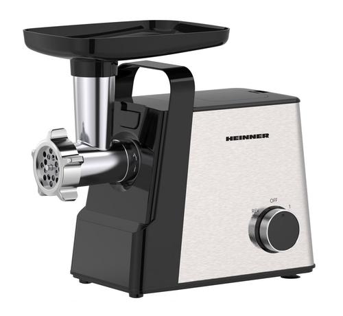 Masina de tocat HEINNER HMG-2100SS3, 2100 W, 2 viteze, 3 site metalice, Accesoriu rosii, kibbe si carnati, Cutite Inox, Functie Reverse (Negru/Inox)