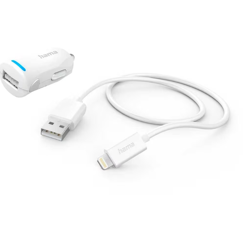 Incarcator auto HAMA 201610, Lightning, 1m, 12W (Alb)