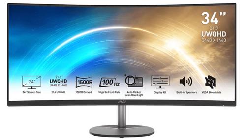 Monitor VA LED MSI PRO 34inch MP341CQ, UWQHD (3440 x 1440), HDMI, DisplayPort, AMD FreeSync, Ecran curbat, Boxe (Negru/Gri)