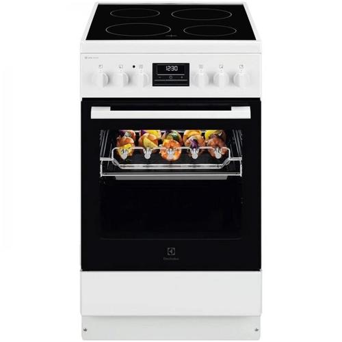 Aragaz Electrolux LKR540267W, Electric, Vitroceramica, 4 zone de gatit, Raft BBQ, Timer electronic, Grill, Iluminare cuptor, Clasa A, 50 cm (Alb)