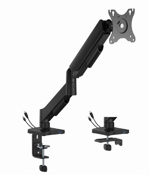 Brat reglabil pentru montarea ecranului pe birou cu porturi USB Gembird MA-DA1U-01, 17inch - 32inch (Negru)