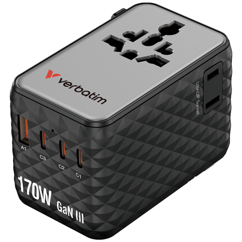 Incarcator retea Verbatim Charge 'n' Travel GaN III, 170 W, 3x USB Type-C, USB-A (Negru)