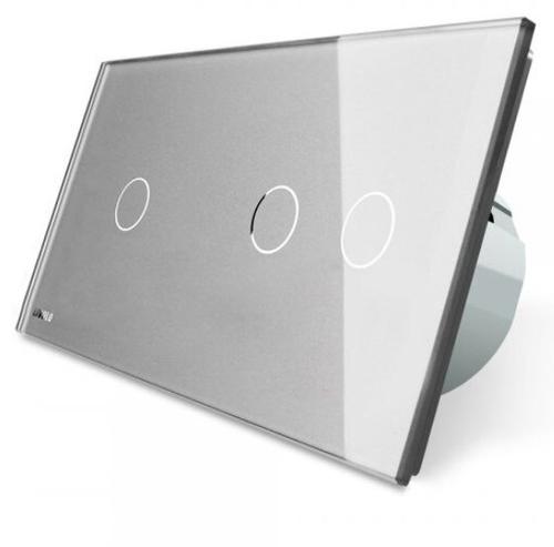 Intrerupator simplu + dublu cu touch Livolo din sticla (Gri) 1 Intrerupator simplu + dublu cu touch Livolo din sticla (Gri)