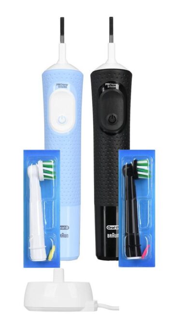 Pachet periute de dinti electrice Braun Oral-B Vitality Pro Duo D103, 7800 Oscilatii/min, Timer, 3 moduri periaj (Albastru/Negru)