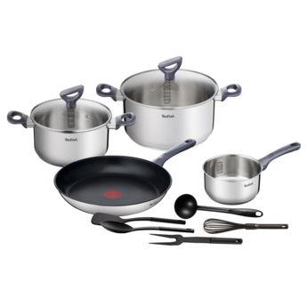 Set oale de 11 piese Tefal Daily Cook, 2 oale cu capac 20/24 cm, tigaie 28 cm, cratita 16 cm, 5 ustensile