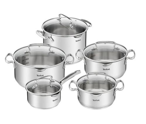 Set 10 piese de vase pentru gatit Tefal Duetto+ G719SA55, Capace de sticla, Inox (Argintiu)