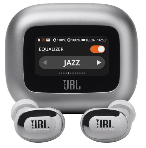 Casti True Wireless In-Ear JBL Live Buds 3, Bluetooth, Ecran Touchscreen 1.45inch, ANC, 6 Microfoane, Personi-fi 3.0, IP55 (Argintiu)