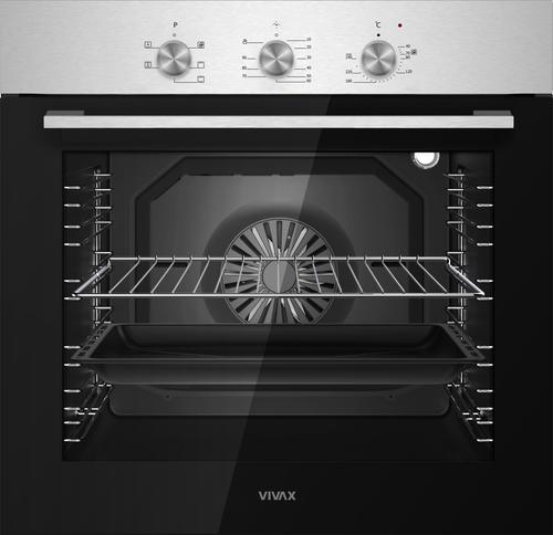 Cuptor incorporabil VIVAX BO-806BFTM X, Electric, Clasa A, Capacitate 80 l, 5 programe + Lumina, Grill, Convectie, Temperatura ajustabila 40–240°C, 2500W, Timer, Ghidaje cromate detasabile, Usa dubla din sticla, Ventilatie tangentiala de racire (Inox)