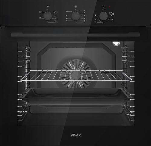 Cuptor incorporabil VIVAX BO-806BFTM G, Electric, Clasa A, Capacitate 80 l, 5 programe + Lumina, Grill, Convectie, Temperatura ajustabila 40–240°C, 2500W, Timer, Ghidaje cromate detasabile, Usa dubla din sticla, Ventilatie tangentiala de racire (Negru)