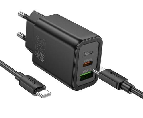 Incarcator Retea Cu Cablu USB-C HOCO N63, 30W, 3A, 1 x USB-A - 1 x USB-C, Negru