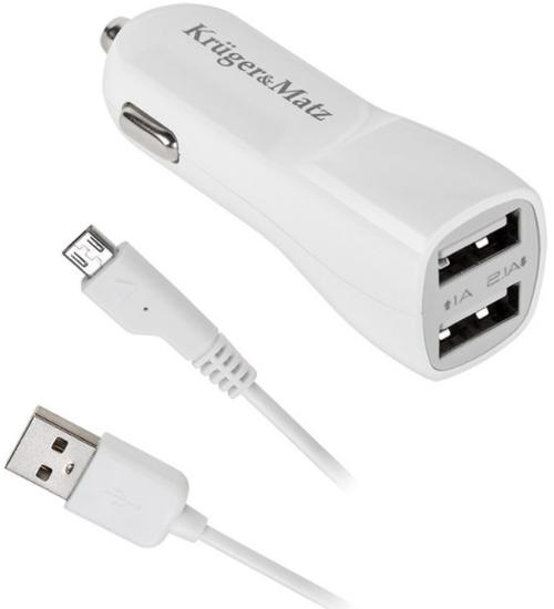 Incarcator Auto Kruger&Matz KM0018, 2x USB, 2.1A, cablu MicroUSB inclus (Alb)