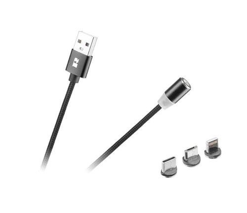 Cablu USB magnetic 3 in 1 Rebel 100 cm negru, USB-C 1 Cablu USB magnetic 3 in 1 Rebel 100 cm negru, USB-C