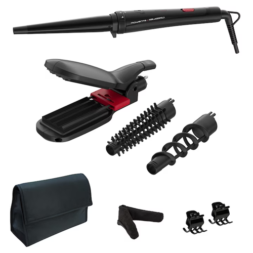 Ondulator de par multistyler 9 in 1 ROWENTA x Karl Lagerfeld Infinite Looks CF422LF0, 9 accesorii, invelis ceramic, 48 W, varf rece (Negru/Rosu)