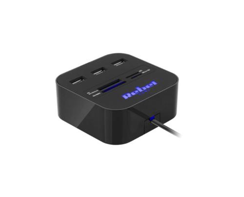 Hub USB 2.0 cu 3 porturi cu cititor de carduri MS / SD / M2 / MicroSD Rebel