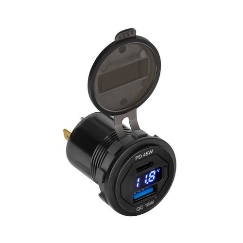 Incarcator auto, Peiying, USB/USB tip C, Incarcare rapida, 63W (Negru)