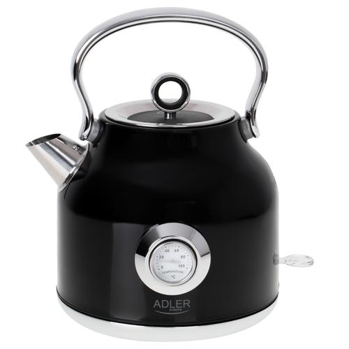 Fierbator de apa Adler STRIX AD 1346B, 1.7 l, 2200 W, Termometru, Filtru sedimente, Oprire automata (Negru)