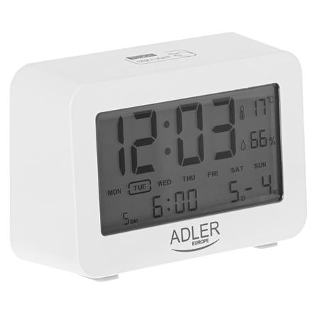 Ceas cu alarma pe baterii Adler 1196W, 3 setari alarma, Lumina de fundal (Alb)