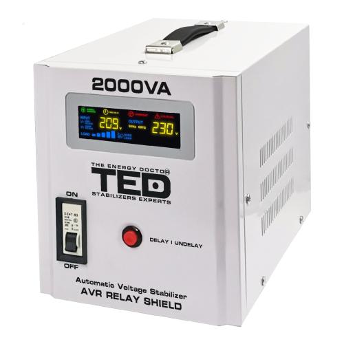 Stabilizator retea automat 2000VA 1200W cu Ecran LCD si Sinusoidala Pura cu 2 Iesiri Schuko, TED Electric
