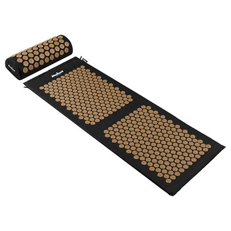 Saltea presopunctura cu perna Rebel Active RBA-6003-GL, bumbac/spuma PU, 130 x 50 x 2 cm (Negru/Auriu)