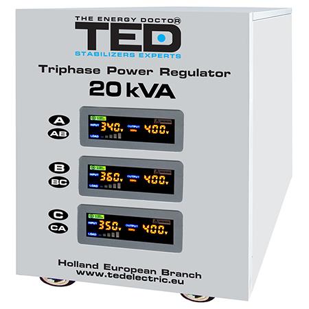 Stabilizator tensiune trifazat TED TED-SVC20000,cu servomotor, 20KVA (Alb)