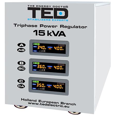 Stabilizator de tensiune TED TED-SVC15000, trifazat cu servomotor, 15KVA (Alb)